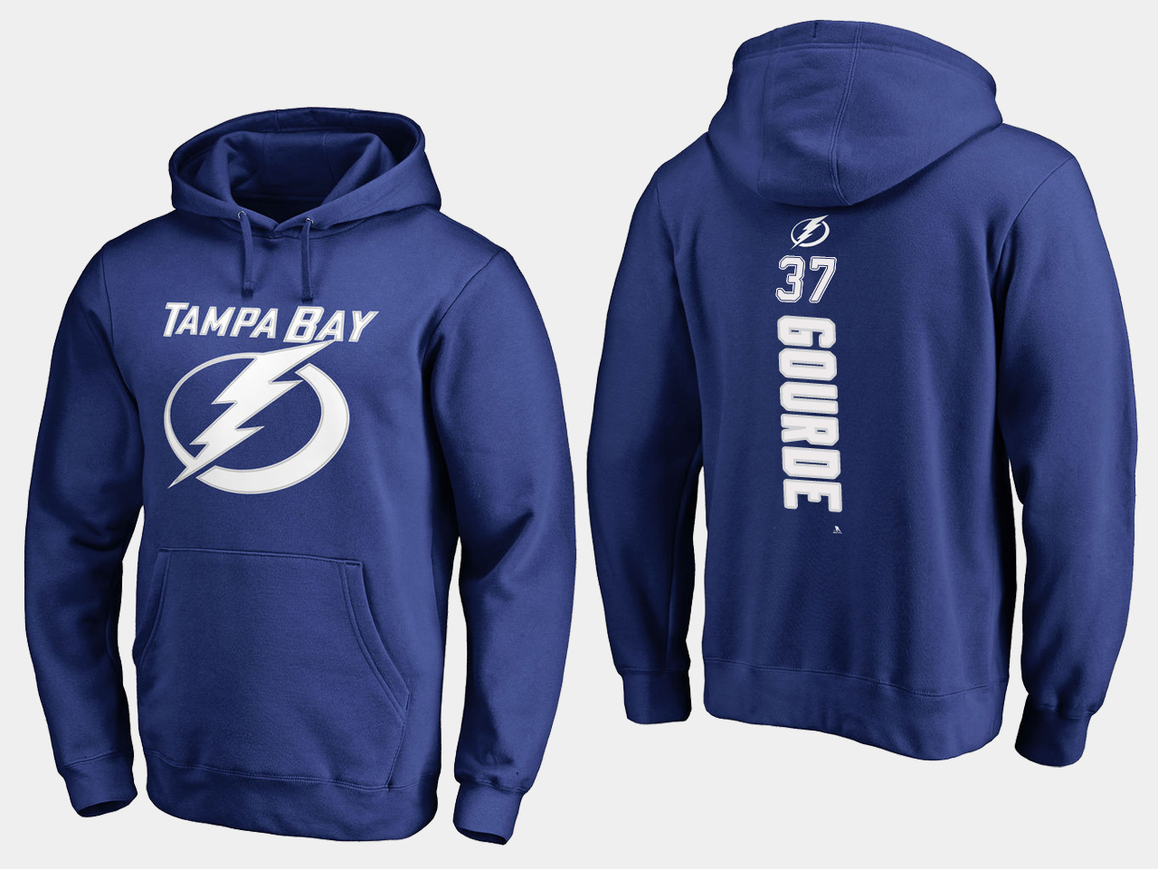 NHL Men adidas Tampa Bay Lightning #37 Gourde blue Hoodie->tampa bay lightning->NHL Jersey